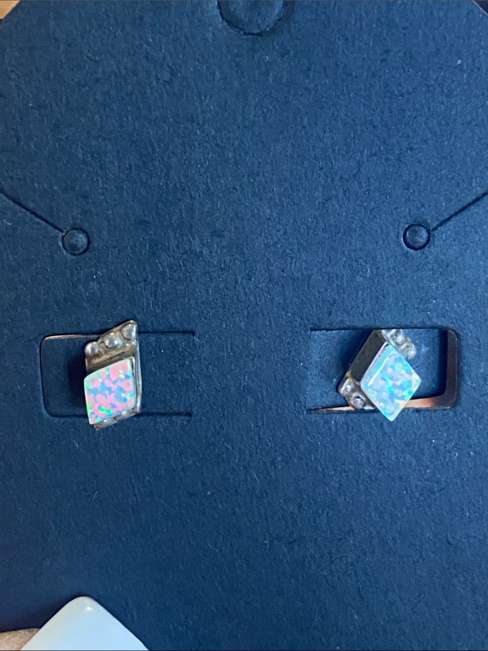 Opal Square Stud Earrings in Iridescent Pink-Blue